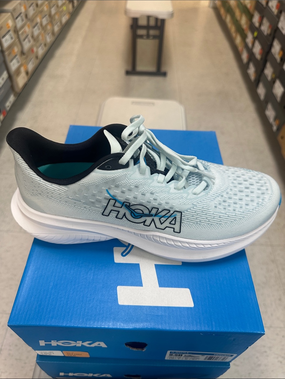Hoka Womens Mach 6 Light Blue and Black (TNDR) Athletic Sneakers - Picture 6 of 11
